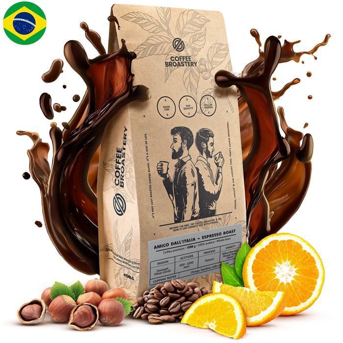 Café en Grains de Spécialité Coffee Broastery Amico dallItalia Espresso Roast - Fraîchement Torréfié - 100% Arabica 400 g