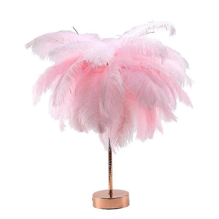 Lampe de chevet LED en fil de cuivre avec plumes et télécommande Pink