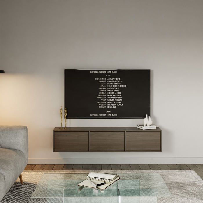 Meuble TV avec 3 abattants – FRAMME – aspect noyer – 150 cm
