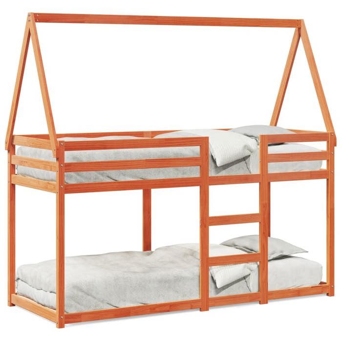 BONNIE®Lit superposé double - 2 places - Sommier à lattes pour enfant cire marron 90x190 cm pin massif EU821394