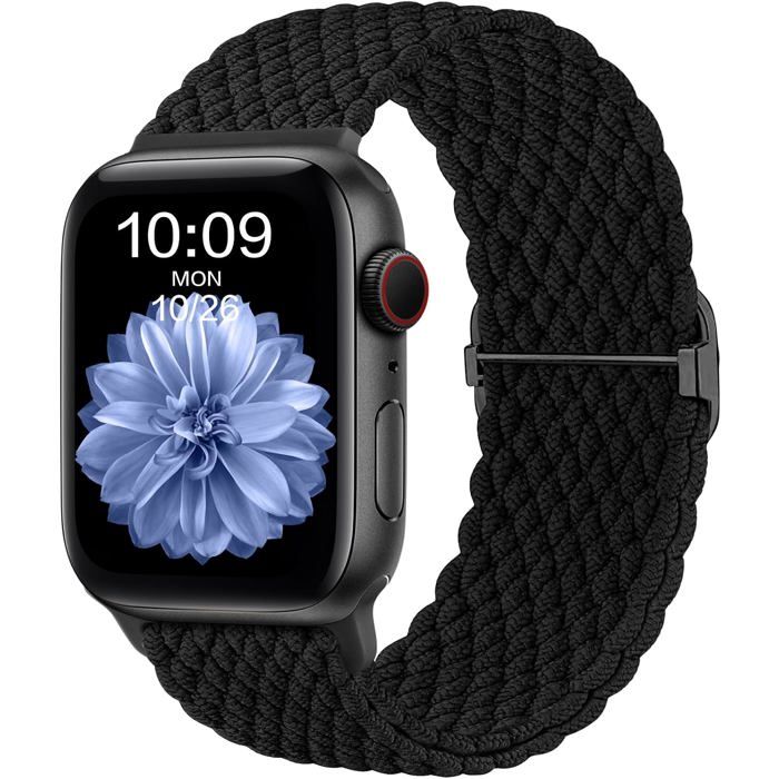 Bracelet Nylon Tressé Élastique Compatible Apple Watch SE/Ultra 2/Series 10-3 38-42Mm Sport Noir Homme Femme