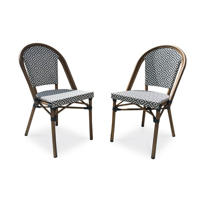 Lot de 2 fauteuils de jardin empilables en aluminium - Bleu marine - BISTRO Lot de 2 fauteuils de jardin empilables en aluminium - Bleu marine - BISTRO