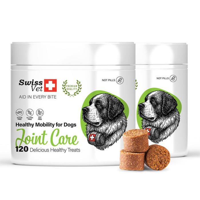 Complément Alimentaire pour Chien - SwissVet - Soutien Articulaire - Arthrose - 2x120 Bouchées Naturelles Complément Alimentaire pour Chien - SwissVet - Soutien Articulaire - Arthrose - 2x120 Bouchées Naturelles