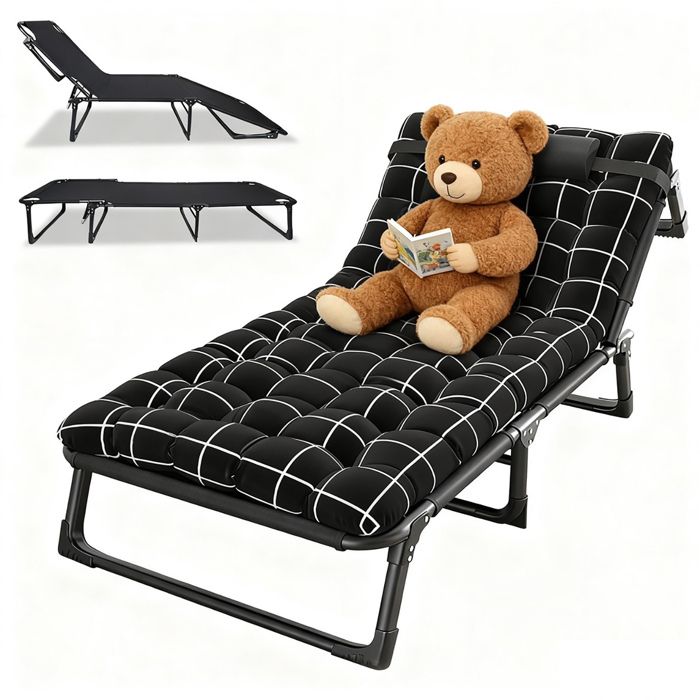 Lit de Camp Pliable Lit dAppoint Pliant avec oreiller idéal pour le bureau la piscine la plage ou la terrasse