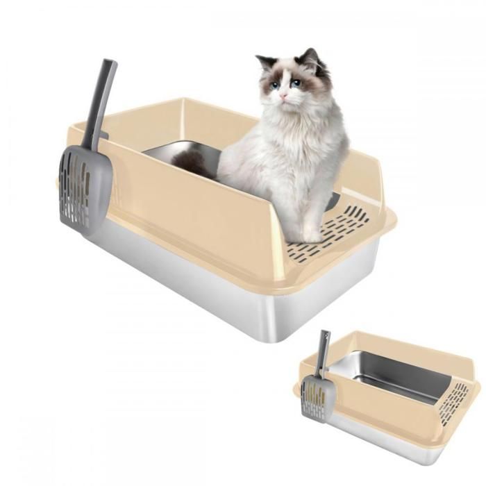 Comparer les prix de Bac à litière en acier inoxydable-MENGDA-Grande capacité-Conception ouverte-Facile à nettoyer-Pour chats de tous âges-kaki