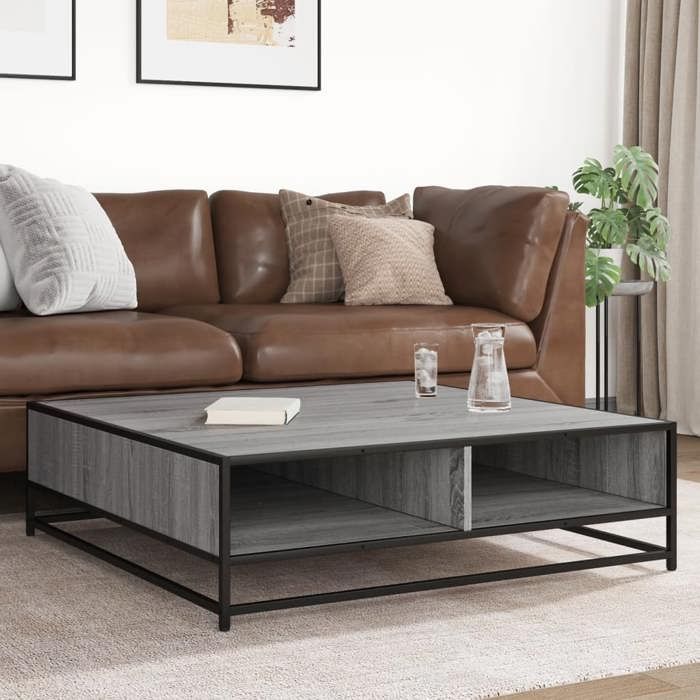 Table basse en bois et métal - vidaxl - 100x100x30 cm - Sonoma gris et noir - Bois dingénierie - Cadre en métal