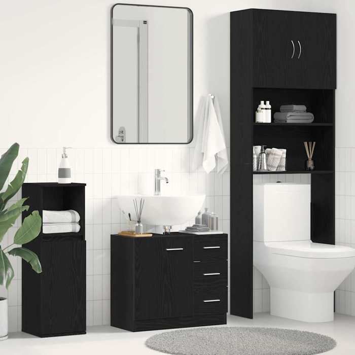 SALE 2026 Meuble de lavabo de salle de bain Noir - Armoire dévier chêne noir 63x30x54cm - bois dingénierie PRO598883247