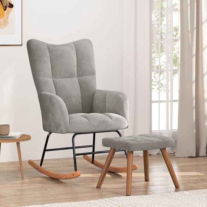 Promo 2026 Chaise à bascule 61x78x98 cm - rocking chair/Fauteuil de Relaxation avec repose-pied Gris clair Velours 3712