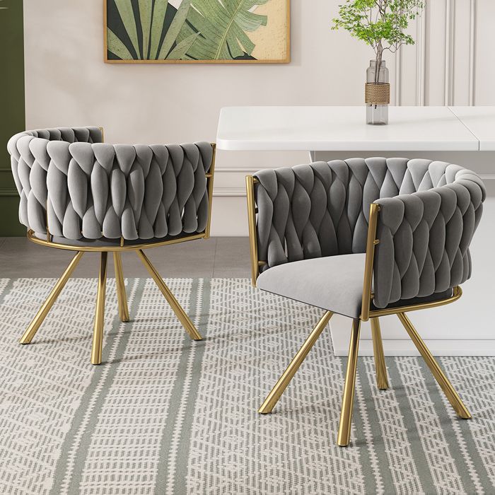 Chaises pivotantes lot de 2 - Chaises de salle à manger avec accoudoirs - Pieds métal - Structure doré - Tissu velours - Gris