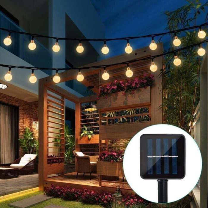 Guirlande solaire Jardin6.5 m 30 boules de cristal étanche Guirlande lumineuse LED 8 modes dextérieur Starry lumières Guirlande