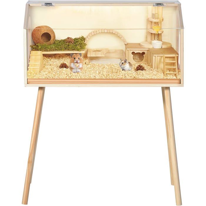 Habitat en bois spacieux pour petits animaux Cage à hamsters+ pieds couvercle ouvrable pour hamsters nains gerbilles120x100x450