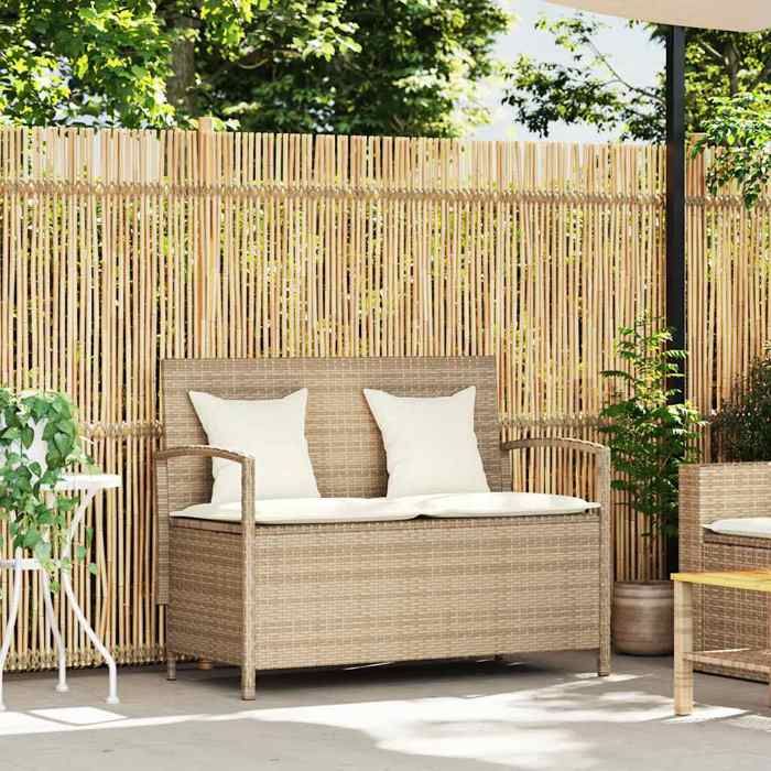 STAR SALE® Banc de rangement( 1 pc) - Banquette - avec coussin - beige résine tressée 111x56x87 cm T4072
