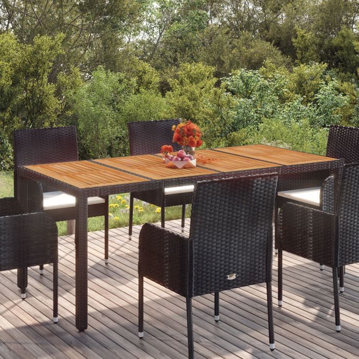 Soldes printemps Table terrasse - Noir - Table de jardin - 1 PC - dessus en bois - Noir 190x90x75 cm Résine tressée T194