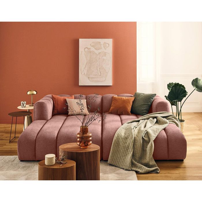 Debbie - canapé modulable droit 3 places avec double méridienne - assise profonde - en tissu texturé - Rose