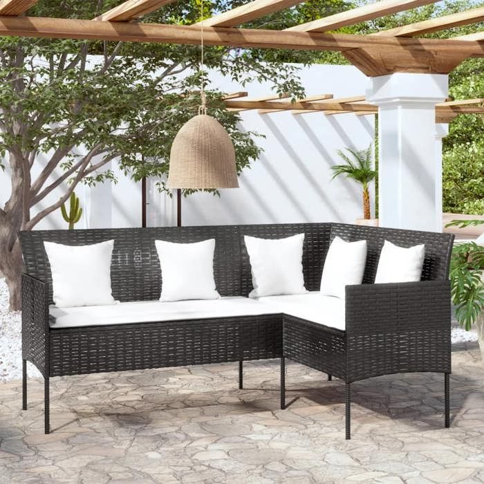 Promo étéCanapé/Sofa Terrasse - SWEETY - Gris - Canapé dextérieur Moderne - en L avec coussins Résine tressée Noir 161 5x113x80cm