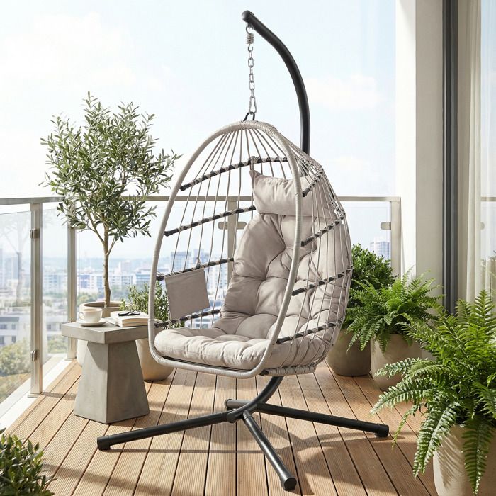 Chaise de jardin Suspendu Pliable à Hauteur Réglable avec Coussin pour Jardin Balcon Blanc Chaise de jardin Suspendu Pliable à Hauteur Réglable avec Coussin pour Jardin Balcon Blanc