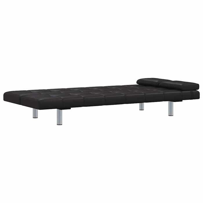 Canapé-lit 1 pièce lit dappoint 2 en 1 réglable avec deux oreillers Similicuir Noir  - (168x77x(61.5 / 64 / 66) cm) G623s8