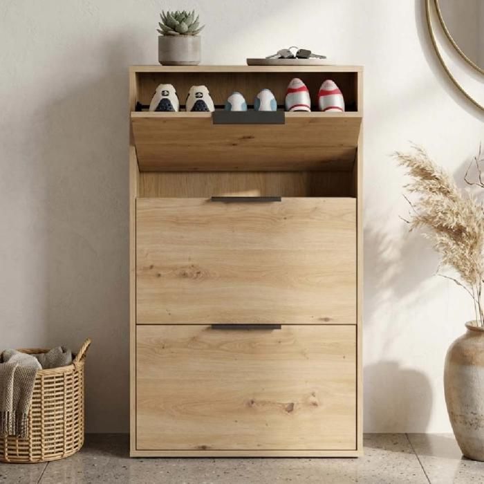 Meuble à Chaussures Olant 65x106h cm en bois 3 Portes Chêne Meuble à Chaussures Olant 65x106h cm en bois 3 Portes Chêne
