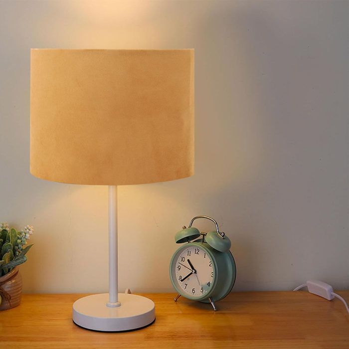 Abat-jour ovale Nosheir – E27/E14 tissu doré – lumière tamisée pour chambre et bureau – 23 cm