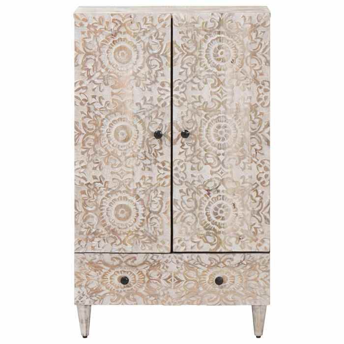 (10897)Meuble rangement - Buffet haut - contemporain - Blanc 60x33 5x100 cm Bois de mangue massif poid:26.5 kg
