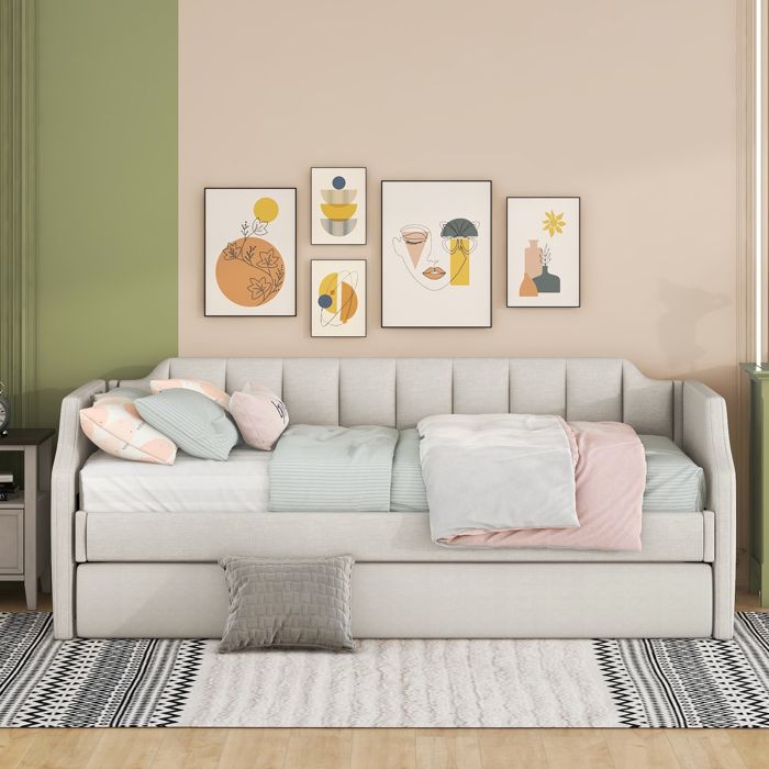 Lit daybed - KOMHTOM - Lit daybed 90x200cm - Rollbett 90x190 - Capacité 120kg - Beige Lit daybed - KOMHTOM - Lit daybed 90x200cm - Rollbett 90x190 - Capacité 120kg - Beige