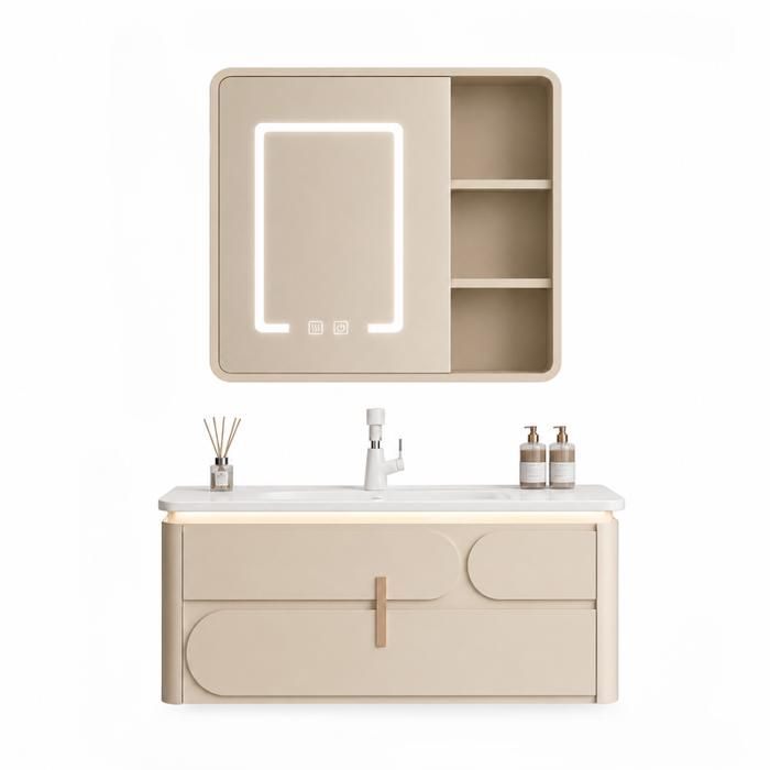 Ensemble meuble de salle de bain avec vasque et armoire miroir LED - 80 cm - Kaki - DALI