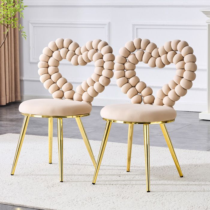 Chaises de salle à manger VIVRYN Lot de 2 dossier cœur Bobble Chain velours métal noir beige clair