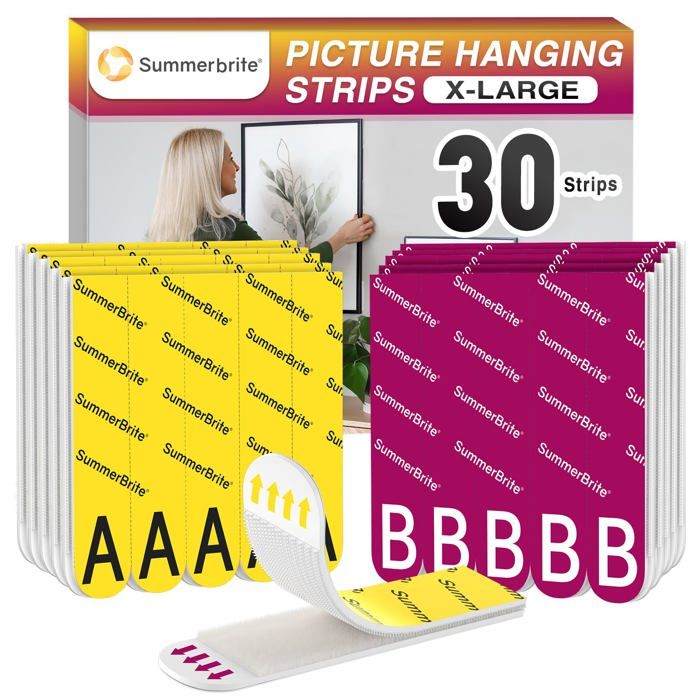 Accroche Tableau Sans Percer 15 Paires (30 Languettes XL) Fixation Murale Bandes de Suspension Peut Supporter 68 kg Aucun Ré