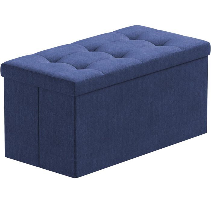Pouf Coffre de Rangement Boîte Tabouret Pliant Banc Pouf de Pliable Tissu en Lin 76 x 38 x 38 cm Bleu Bleu Ma HOUSSE DE RANGEMENT