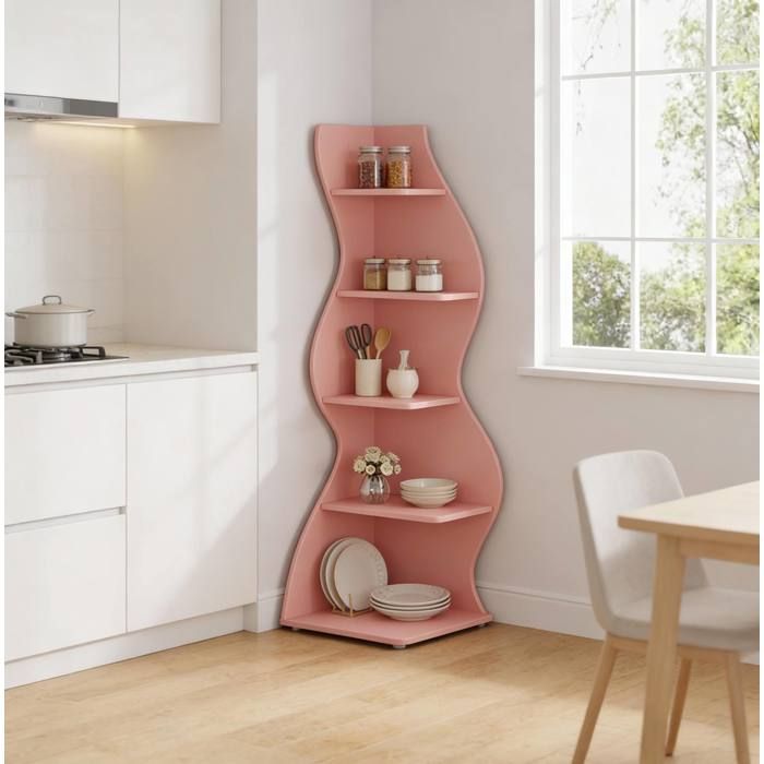 Bibliothèque dangle avec 5 étagères ouvertes - pour salon bureau entrée - en bois - 50×50×182 5 cm - rose