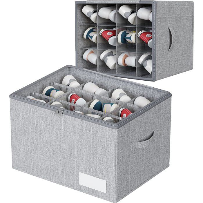 Organisateur 12 Paires Chaussures Empilable Pliable Transparent Poignées Renforcées Rangement Placard Gris