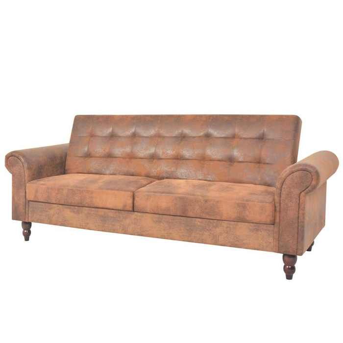 Canapé à 2 places convertible accoudoir daim synthétique marron - Cadre durable - design élégant(93)