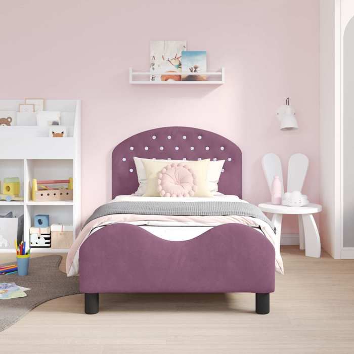 Cadre de lit enfant avec tête de lit 80 x 160 cm en bois dingénierie pourpre - 1 personne - Sans sommier nécessaire_FR86819