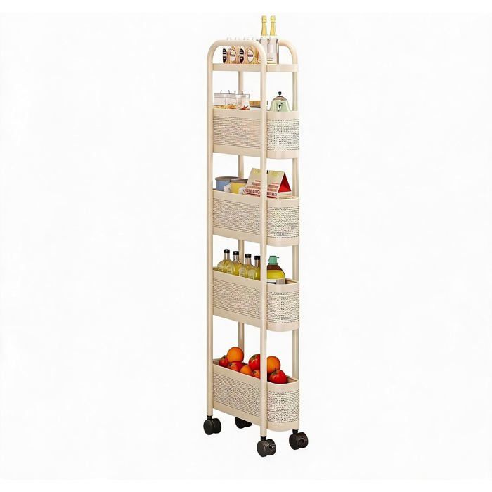AFF Chariot à roulettes étroit de 12 cm 5 étagères en acier au carbone avec paniers pour cuisine et salle de bainespacesblanc