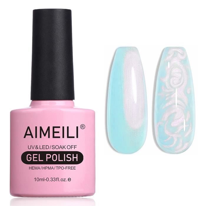 AIMEILI Vernis à Ongles Brillant Perle Gel Nacré avec Fil Shell Glitter Gel Vernis Semi Permanent Soak Off UV LED Gel 10ml 170