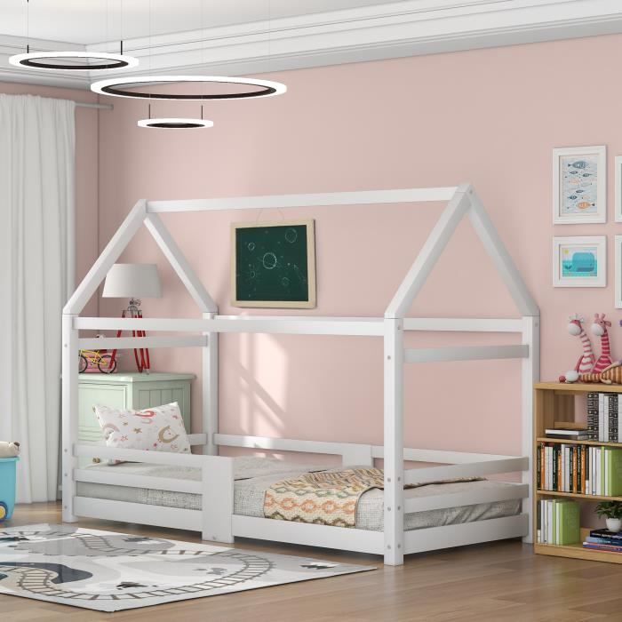 lit cabane pour enfant - bois massif de pin blanc - sans matelas - 90 x 200 cm