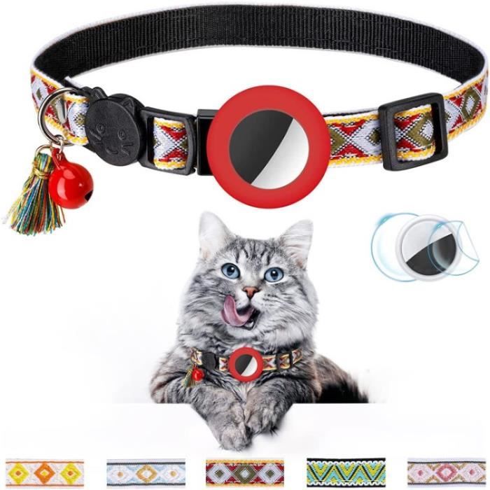 Meilleurs prix pour AMORUS Collier Chat Étui En Silicone Étanche Collier Pour Animal De Compagnie Réglable Collier De Chat Gps Avec Pompon - Rouge