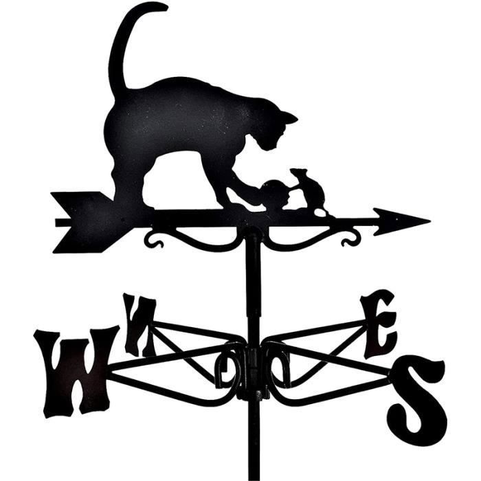 Girouette Chat En Métal Verni Noir – Design Chat & Souris, 170 Cm, Résistante Aux Intempéries