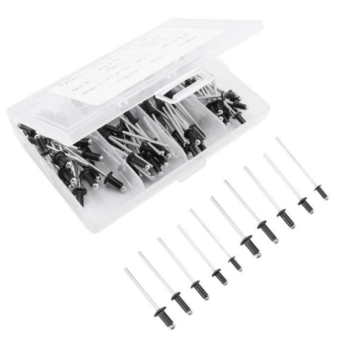 BIGP 120 Pièces Kit de rivets aveugles noirs M2.4// M3.0// M3.2// M4 Ensemble de Rivets Aveugles en Aluminium Assortiment de Fixations pour Rivets Aveugles pour Métal Bois Plastique