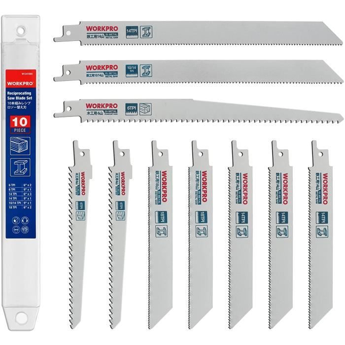 Lot De 10 Lames De Scie Sabre - 8 Pour Bois, 2 Pour Métal - Coupes Nettes, Denture Agressive