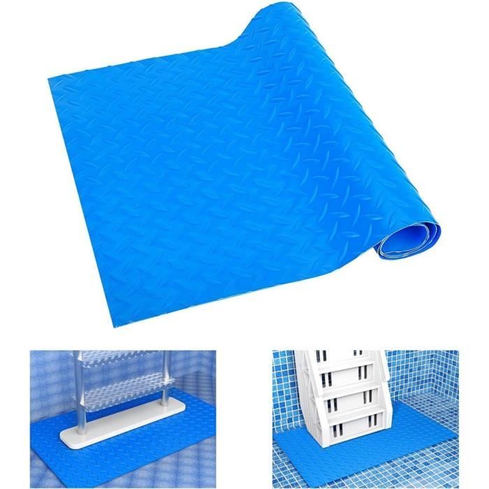 Tapis D'Échelle Piscine Antidérapant 90x40cm - Protection Liner Et Escaliers Piscines Hors Sol, Grand Tapis Bleu En Caoutchouc