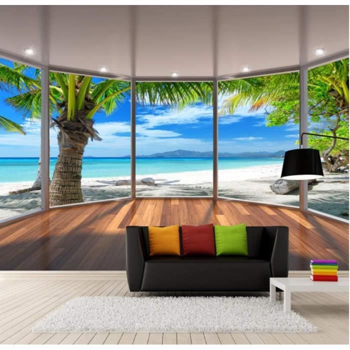 Sticker Papier Peint 3D Cocotier - Autocollant Mural Amovible Erin I7326