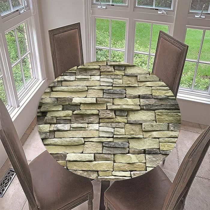 Nappe Ronde Imperméable Odot 110cm - Motif Bois 3D, Bord élastique - Pour Jardin Et Cuisine