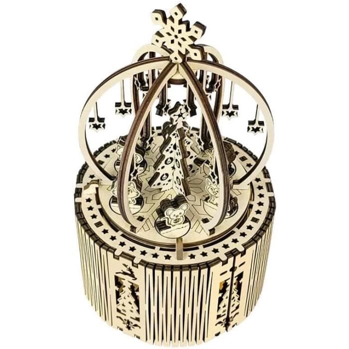 Kit Boîte à Musique Rotative 3D En Bois - Puzzle Adulte Avec Lumière Et Musique - Décoration De Coin De Livre - Cadeau Anti-stress