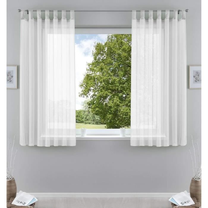 Set De 2 Rideaux Voilages Blancs Semi-Transparents - 63,5x91,5 Cm, Pour Cuisine, Salon, Intimité
