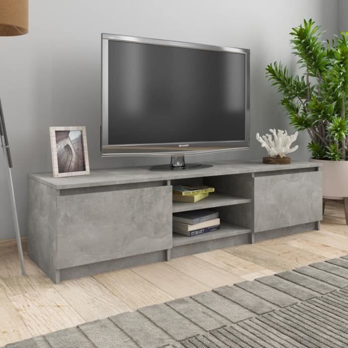 bel meuble tv gris beton 140x40x35 5 cm agglomere