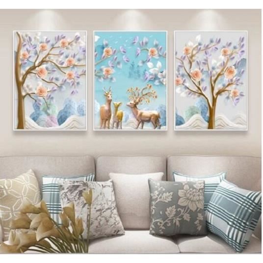 Moderne 3 Panneaux Simple Relief Abstrait Fortune Arbre Nordique Toile Decorative Peinture Pour Enfants Room Decor Sans Cadre Achat Vente Tableau Toile Cdiscount