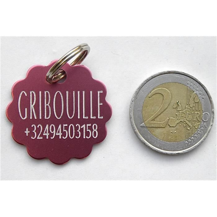 1 MÉDAILLE gravée pour chien fleur rose personnalisable