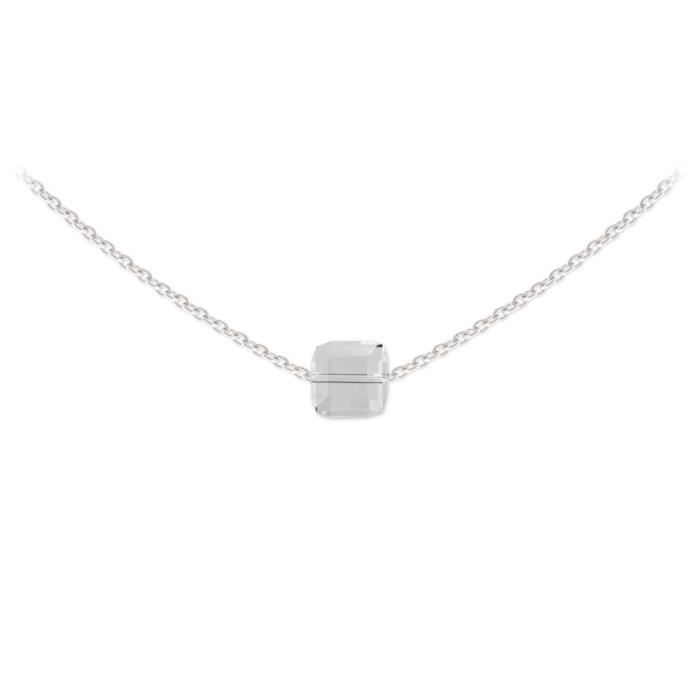 Collier Ras de Cou Argent 925 Cube 6mm Swarovski Element - Crystal