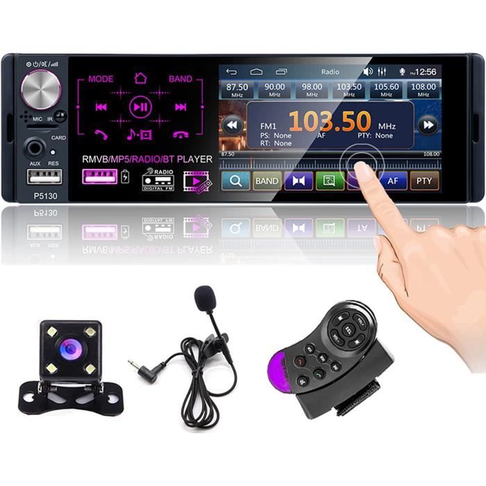 Autoradio Bluetooth 1 DIN Avec Charge Type-C Rapide - Radio RDS FM/AM, 4x65W, DSP, éclairage 7 Couleurs - Compatible USB, AUX, SD